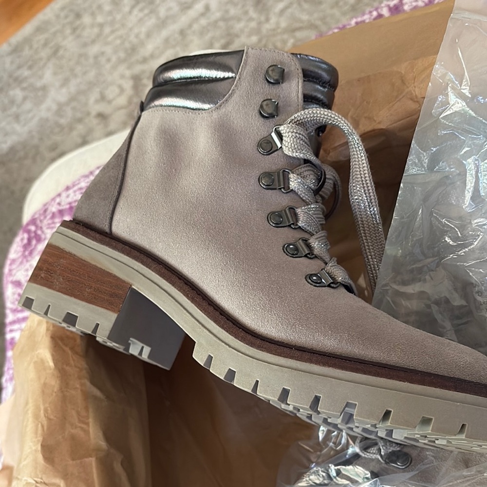 Gentle Souls Gray Lace Up Boots with Modern Design